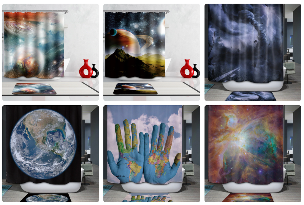 Universe Space Earth Shower Curtains - Teeznmo