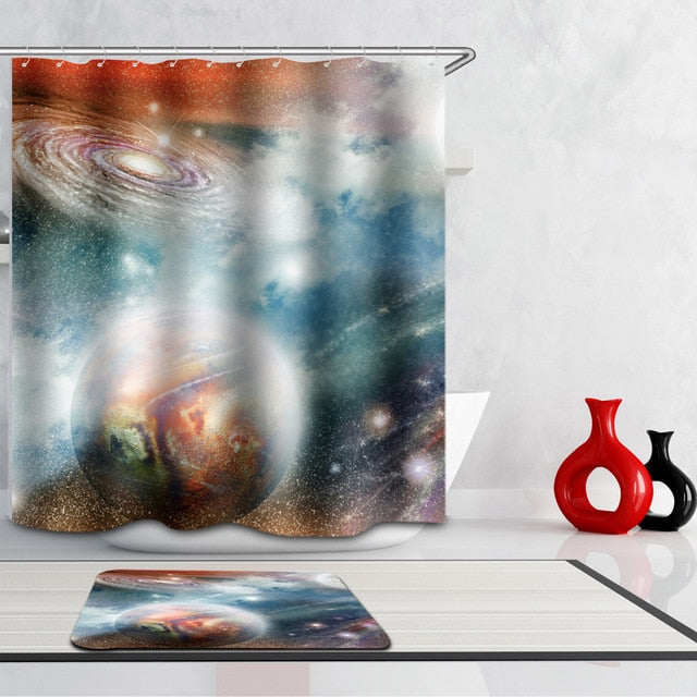 Universe Space Earth Shower Curtains - Teeznmo