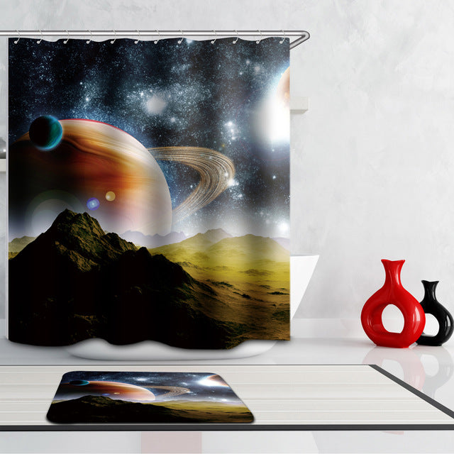 Universe Space Earth Shower Curtains - Teeznmo