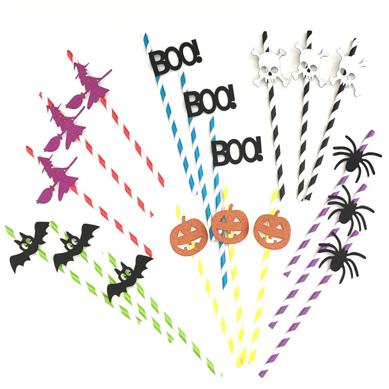 10pcs Halloween Horror Paper Drinking Straw